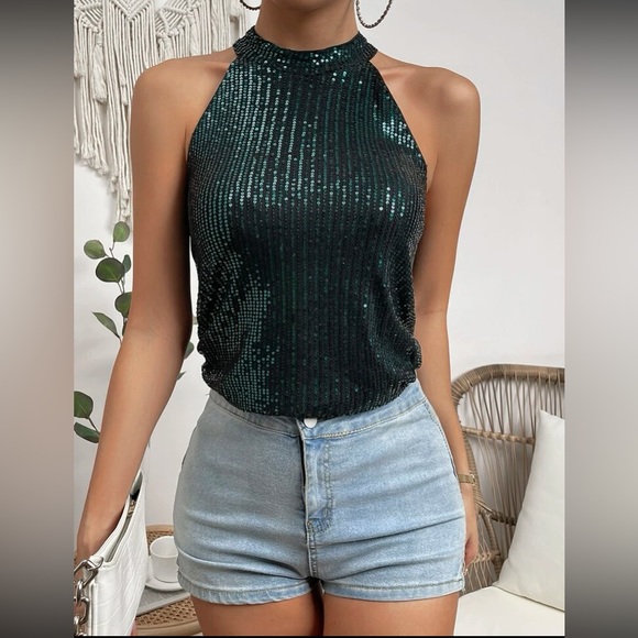 Luxe silver sequins halter  top - Picture 14 of 16